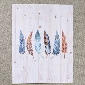 Feather on wood color print